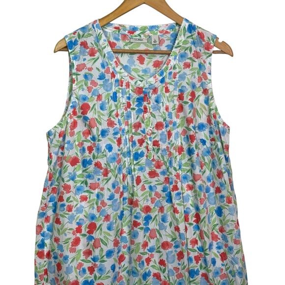 L.L. Bean Size Large 100% Cotton Floral Sleeveless Pintuck Daybreak Nightgown - Picture 2 of 7